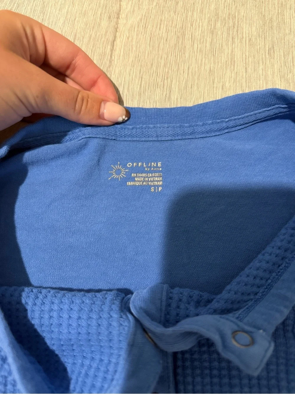 aerie Blue Waffle-Knit Henley Sweatshirt